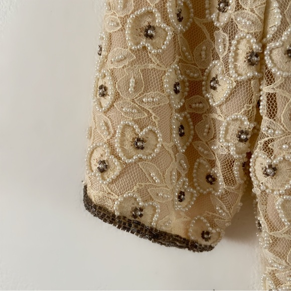 Vintage 60s sténay cream beaded shift dress short sleeve dress Pearl formal glam - Picture 5 of 7